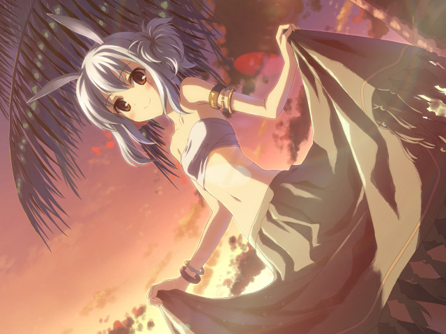 White hair blue dress palm free wallpaper for desktop - medium preview image