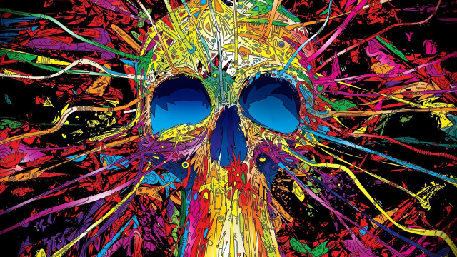 Colorful skull blue eyes psychedelic free wallpaper for desktop - medium preview image