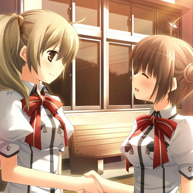 Anime girls window bench standing free wallpaper for tablet - medium preview image