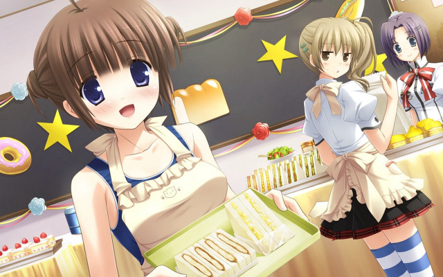 Anime girls group room sign free wallpaper for desktop - medium preview image