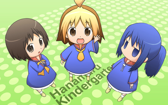 Three anime girls blue dresses free wallpaper for desktop - medium preview image