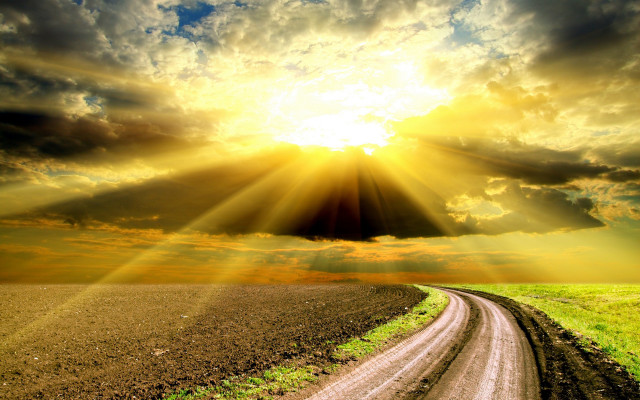 Dirt road sun clouds grass free wallpaper for desktop - medium preview image