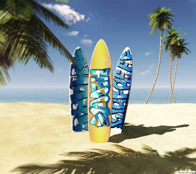 Surfboard sand ocean palm trees free wallpaper for tablet - medium preview image