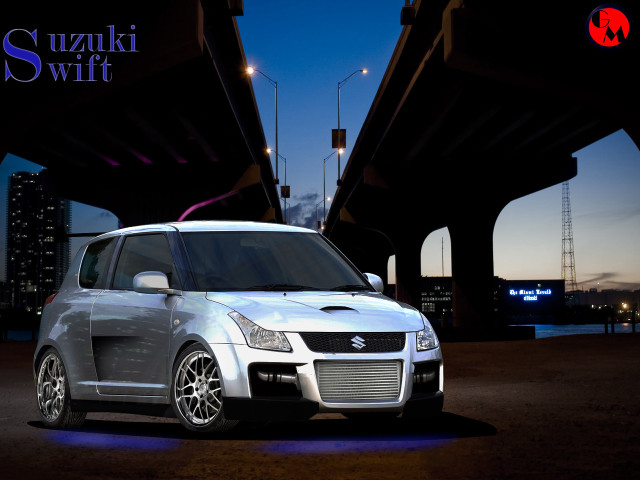 Silver suzuki swift night bridge free wallpaper for desktop - medium preview image