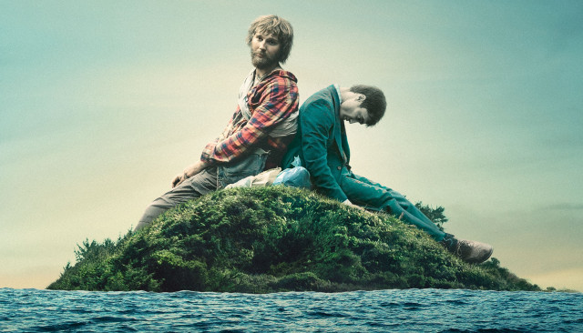 Two men small island ocean free wallpaper for desktop - medium preview image