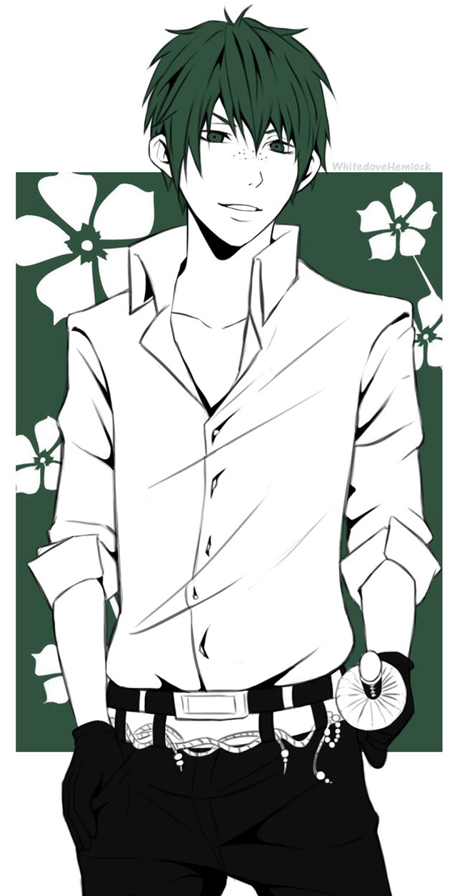 Green haired man flower background free wallpaper for mobile - medium preview image