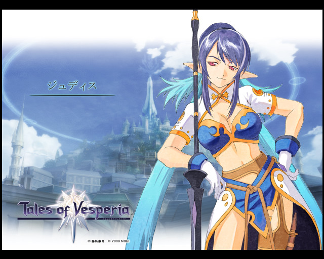 Woman blue outfit sword castle free wallpaper for desktop - medium preview image