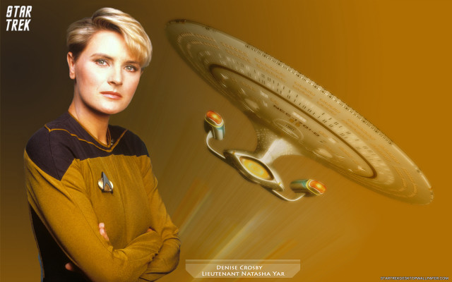 Woman star trek uniform flying free wallpaper for desktop - medium preview image