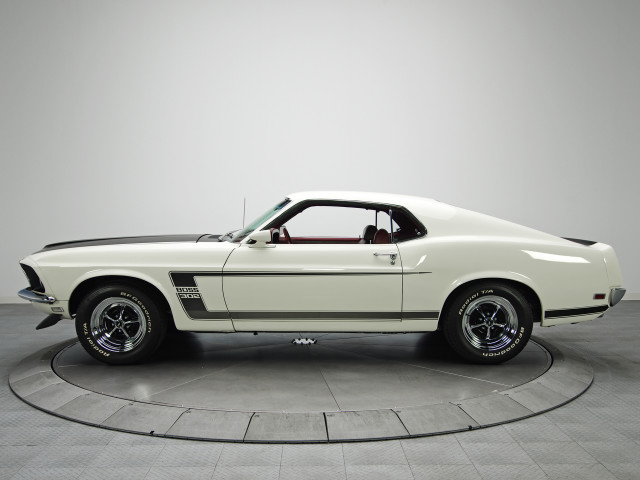 White mustang car round platform free wallpaper for desktop - medium preview image
