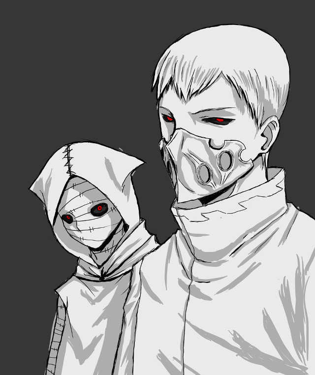 Red eyed mask hooded two free wallpaper for mobile - medium preview image