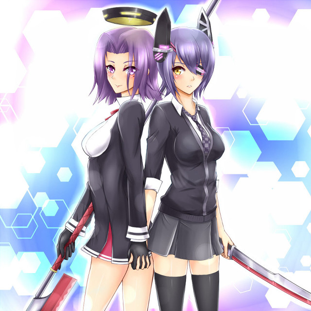 Anime girls sword armor backs free wallpaper for tablet - medium preview image