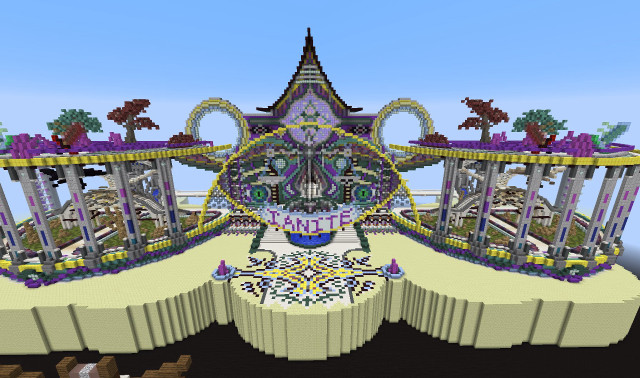 Futuristic city clock tower fountain free wallpaper for desktop - medium preview image