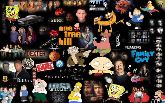 Cartoon collage characters names black free wallpaper for desktop - medium preview image