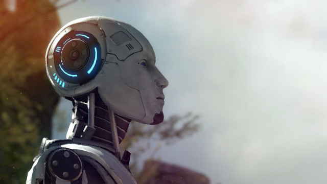 Robot headphones tree building sky free wallpaper for desktop - medium preview image