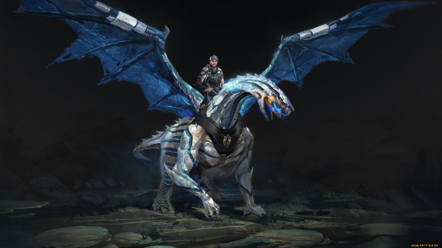 Woman riding dragon wings outstretched free wallpaper for desktop - medium preview image