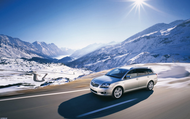 Silver car mountain road snow free wallpaper for desktop - medium preview image