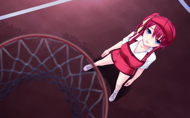 Girl red dress basketball court free wallpaper for desktop - medium preview image