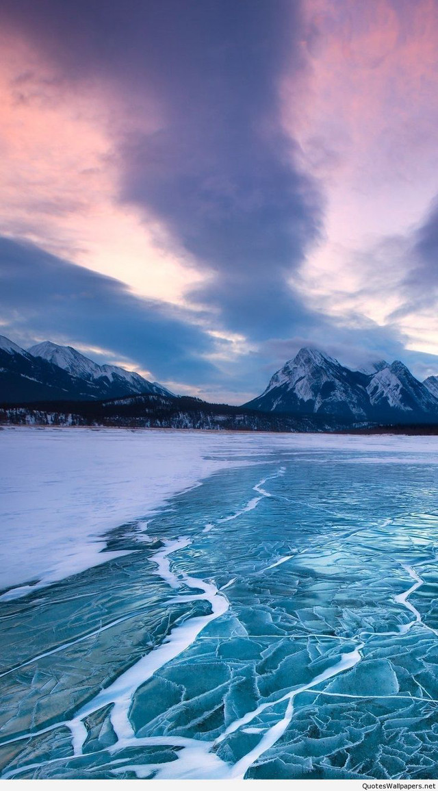 Frozen lake mountains sunset pink free wallpaper for mobile - medium preview image