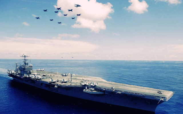 Large ship ocean jets flying free wallpaper for desktop - medium preview image