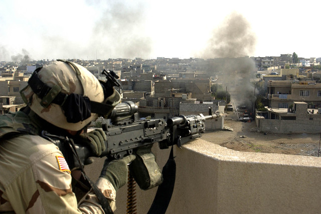 Soldier gun city smoke background free wallpaper for desktop - medium preview image