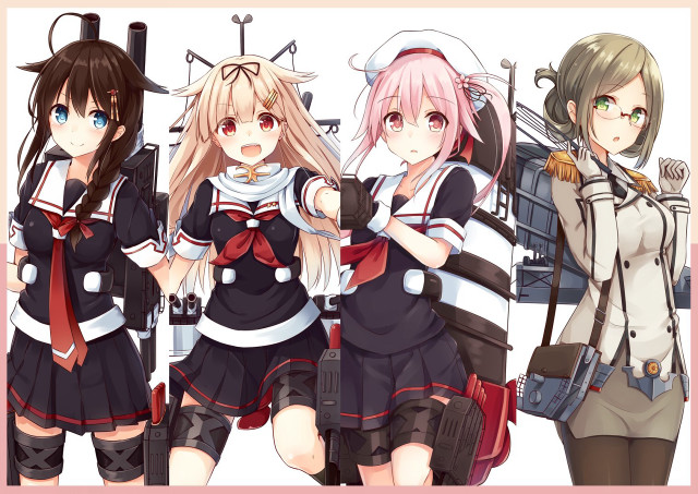 Anime girls guns uniforms group free wallpaper for desktop - medium preview image