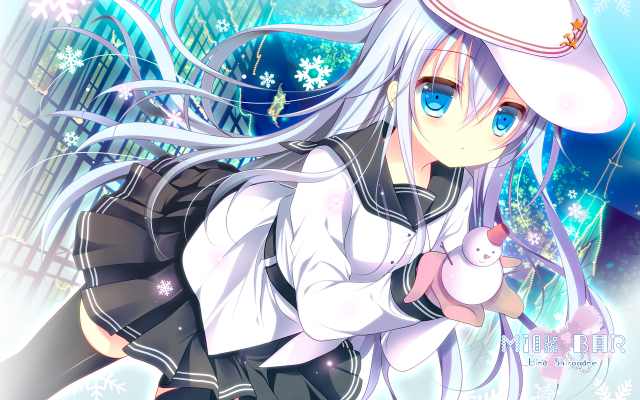 Girl white hair hat holding free wallpaper for desktop - medium preview image