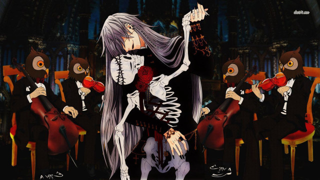 Skeleton girl long hair violin free wallpaper for desktop - medium preview image