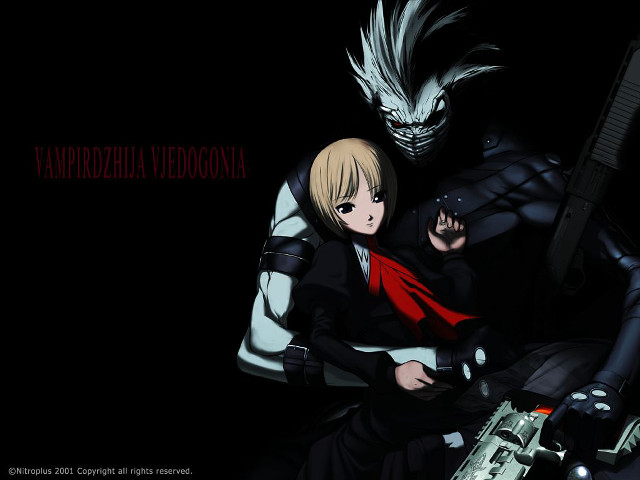 Anime couple characters holding guns free wallpaper for desktop - medium preview image