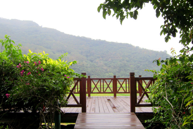 Wooden bridge mountain background flowers free wallpaper for desktop - medium preview image