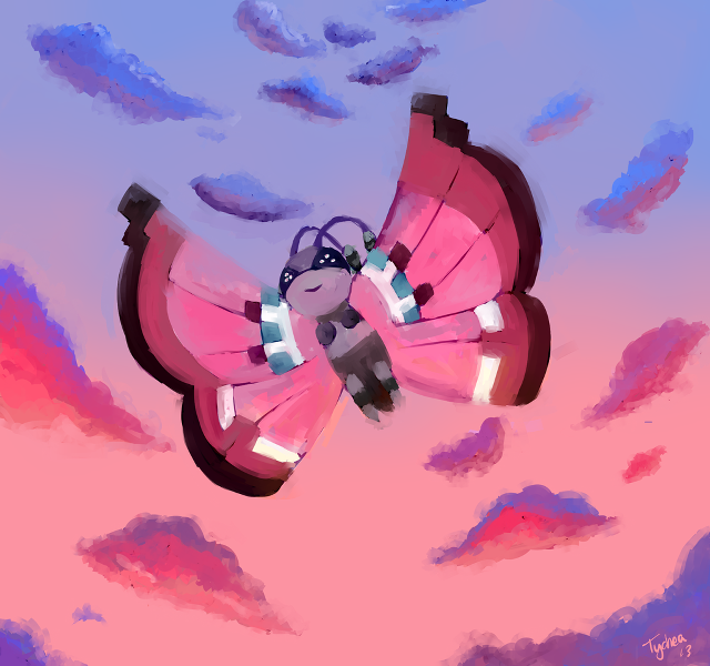 Pink butterfly flying sky clouds free wallpaper for tablet - medium preview image