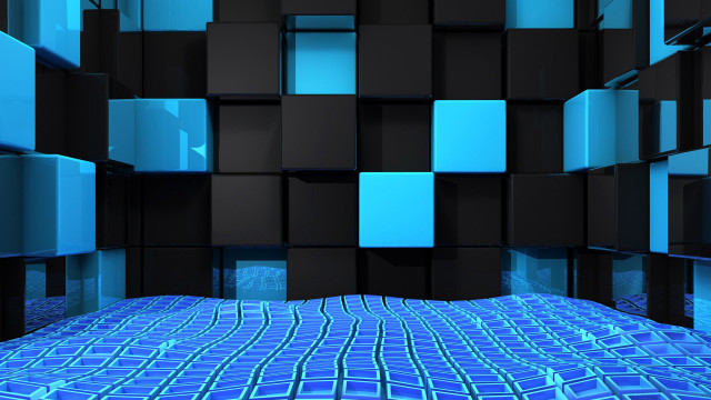 Blue comforter black blue squares free wallpaper for desktop - medium preview image