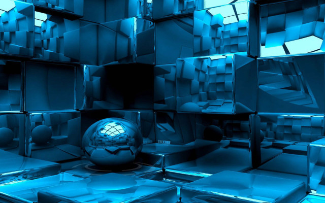 Blue room sphere cubes mirror free wallpaper for desktop - medium preview image