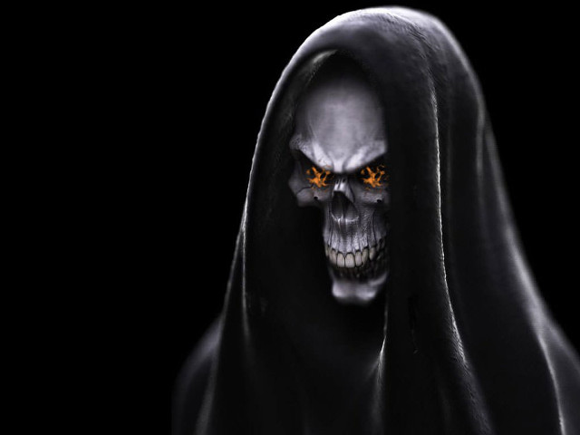 Skeleton glowing eyes hooded hood free wallpaper for desktop - medium preview image