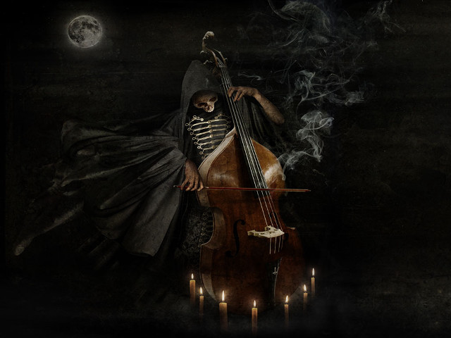 Skeleton cello dark room candles free wallpaper for desktop - medium preview image