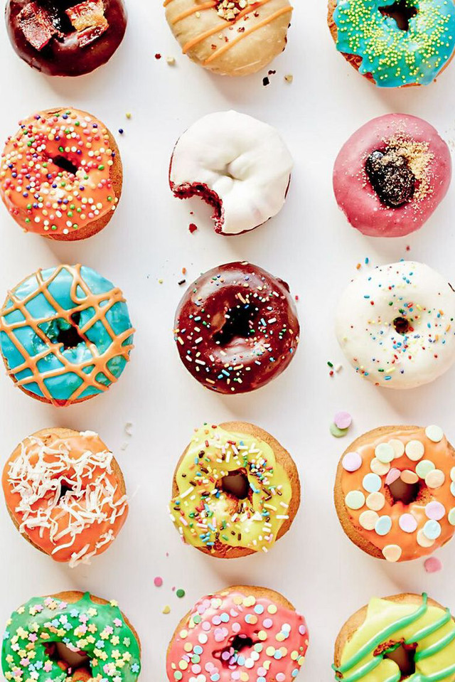 Donuts variety toppings box sprinkles free wallpaper for mobile - medium preview image