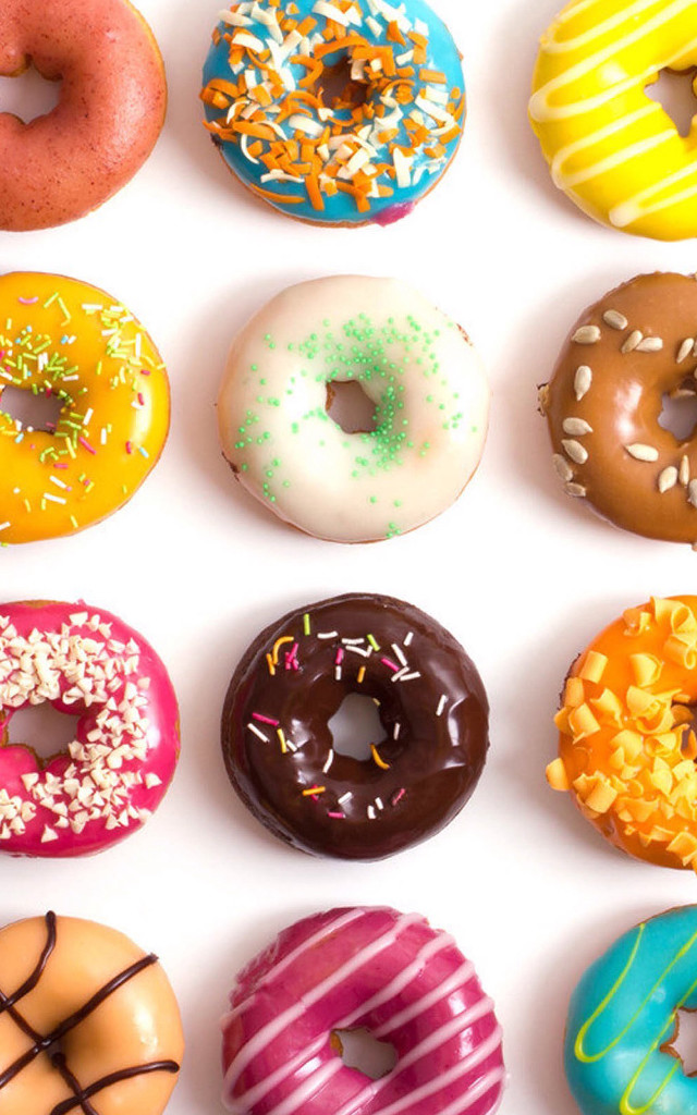Dozen donuts arranged row white #2 free wallpaper for mobile - medium preview image