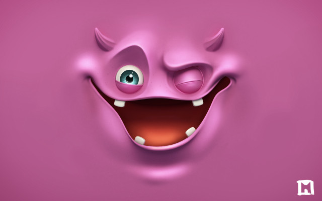 Pink monster face big eyes free wallpaper for desktop - medium preview image