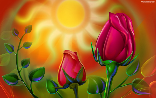 Roses sun folk art digital free wallpaper for desktop - medium preview image