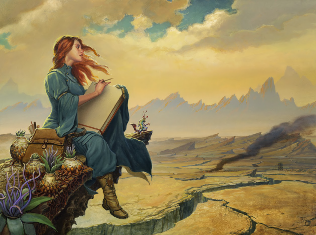 Woman sitting suitcase desert mountains free wallpaper for desktop - medium preview image