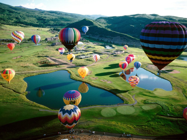Hot air balloons lake mountains #9 free wallpaper for desktop - medium preview image