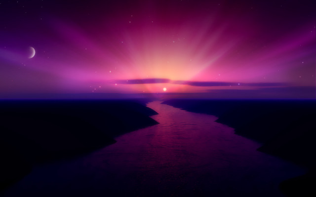 River purple sky crescent moon free wallpaper for desktop - medium preview image