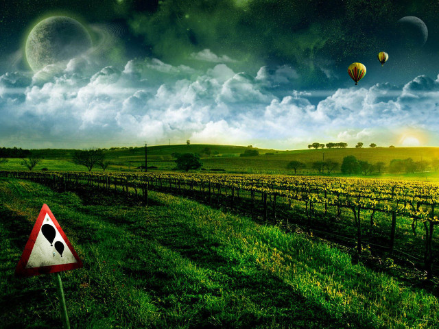 Field sign sky balloons road free wallpaper for desktop - medium preview image
