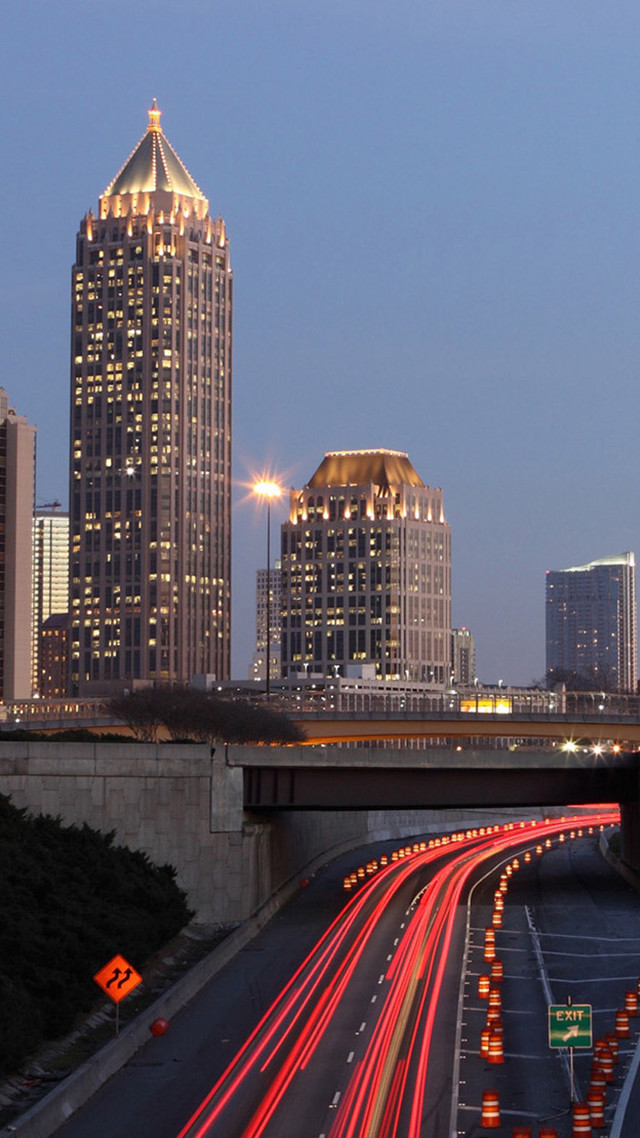 City skyline bridge highway cars free wallpaper for mobile - medium preview image