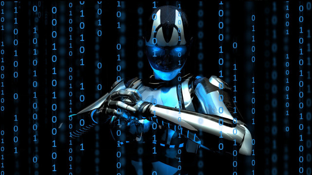 Robot holding gun numbers computer free wallpaper for desktop - medium preview image