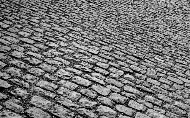 Cobblestone street black white stop free wallpaper for desktop - medium preview image