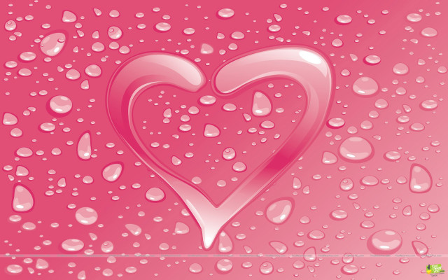 Heart pink water droplets green free wallpaper for desktop - medium preview image