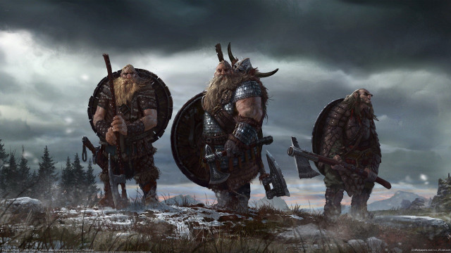 Viking men horned helmets walking free wallpaper for desktop - medium preview image