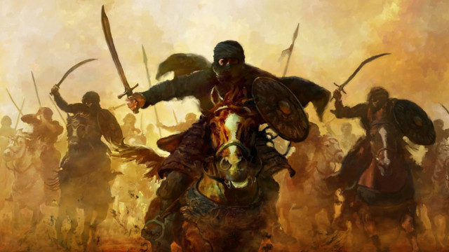 Man horse swords riding battle free wallpaper for desktop - medium preview image