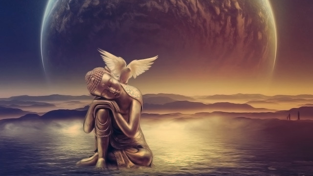 Statue sitting water bird shoulder #2 free wallpaper for desktop - medium preview image