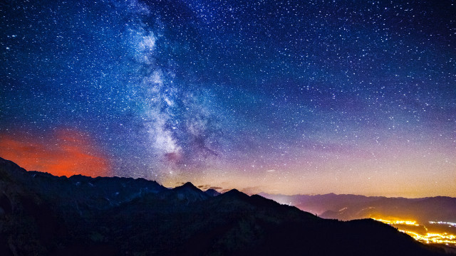 Night sky star filled mountains free wallpaper for desktop - medium preview image